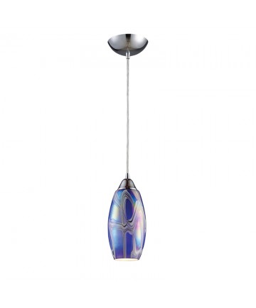 ELK Lighting 10076/1SBI Iridescence 1 Light Storm Blue Pendant in Satin Nickel