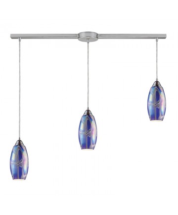 ELK Lighting 10076/3L-SBI Iridescence 3 Light Storm Blue Pendant in Satin Nickel