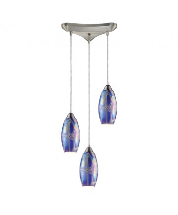 ELK Lighting 10076/3SBI Iridescence 3 Light Storm Blue Pendant in Satin Nickel