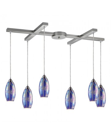 ELK Lighting 10076/6SBI Iridescence 6 Light Storm Blue Pendant in Satin Nickel