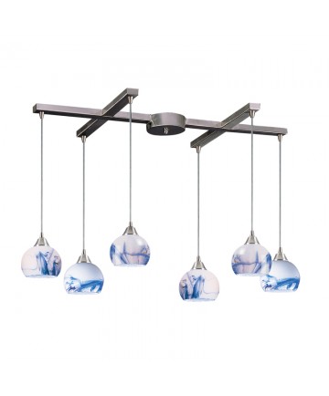 ELK Lighting 101-6MT Mela 6 Light Pendant in Satin Nickel and Mountain Glass