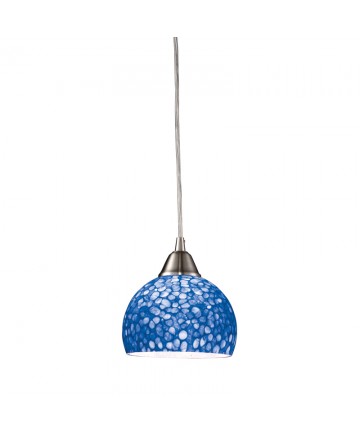 ELK Lighting 10143/1PB Cira 1 Light Pendant in Satin Nickel with Pebbled Blue Glass