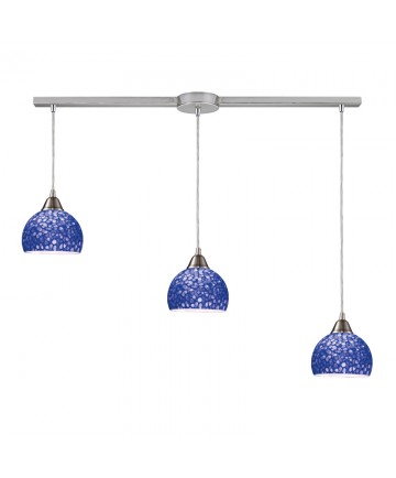 ELK Lighting 10143/3L-PB Cira 3 Light Pendant in Satin Nickel and Pebbled Blue Glass