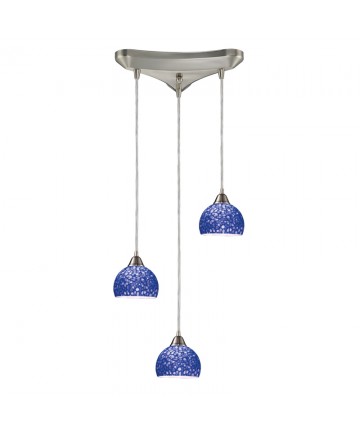 ELK Lighting 10143/3PB Cira 3 Light Pendant in Satin Nickel and Pebbled Blue Glass