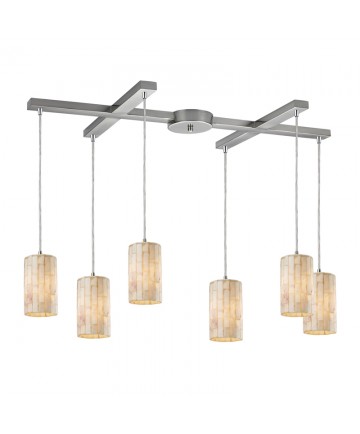 ELK Lighting 10147/6 Piedra 6 Light Genuine Stone Pendant in Satin Nickel