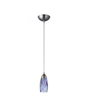 ELK Lighting 110-1BL Milan 1 Light Pendant in Satin Nickel and Starlight Blue Glass