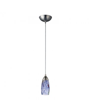 ELK Lighting 110-1BL Milan 1 Light Pendant in Satin Nickel and Starlight Blue Glass