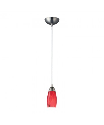 ELK Lighting 110-1FR Milan 1 Light Pendant in Satin Nickel and Fire Red Martini Glass