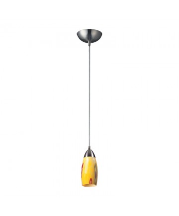 ELK Lighting 110-1YW Milan 1 Light Pendant in Satin Nickel and Yellow Blaze Glass