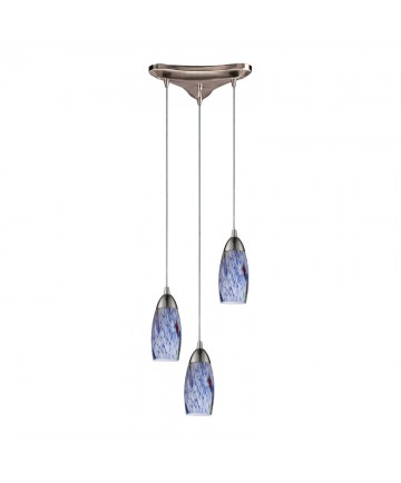 ELK Lighting 110-3BL Milan 3 Light Pendant in Satin Nickel and Starlight Blue Glass