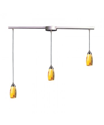 ELK Lighting 110-3L-YW Milan 3 Light Pendant in Satin Nickel and Yellow Blaze Glass