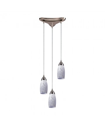 ELK Lighting 110-3SW Milan 3 Light Pendant in Satin Nickel and Snow White Glass