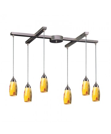 ELK Lighting 110-6YW Milan 6 Light Pendant in Satin Nickel and Yellow Blaze Glass