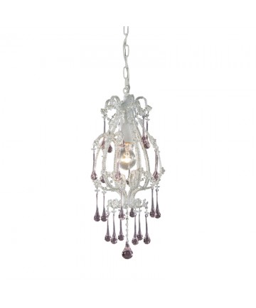 ELK Lighting 12003/1RS Opulence 1 Light Pendant in Antique White and Rose Crystals