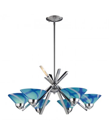 ELK Lighting 1475/6CAR Refraction 6 Light Chandelier in Polished Chrome and Carribean Glass