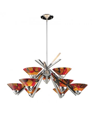 ELK Lighting 1476/6+3JAS Refraction 9 Light Chandelier in Polished Chrome and Jasper Glass