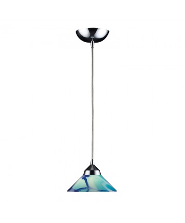 ELK Lighting 1477/1CAR Refraction 1 Light Pendant in Polished Chrome and Carribean Glass