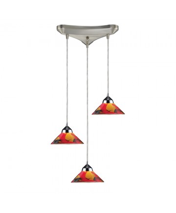 ELK Lighting 1477/3JAS Refraction 3 Light Pendant in Polished Chrome and Jasper Glass