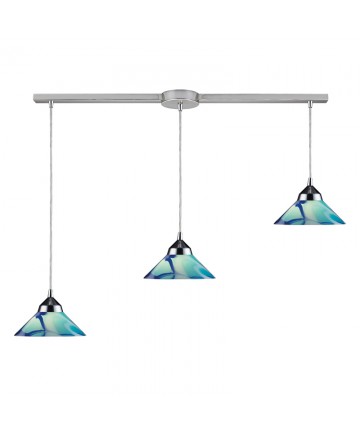 ELK Lighting 1477/3L-CAR Refraction 3 Light Pendant in Polished Chrome and Carribean Glass