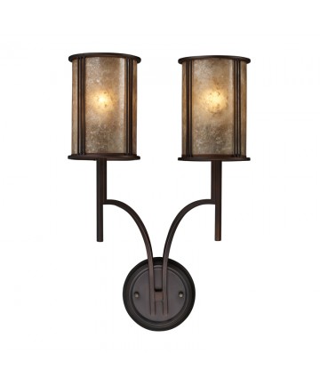 ELK Lighting 15030/2 Barringer 2 Light Sconce in Aged Bronze and Tan Mica Shades