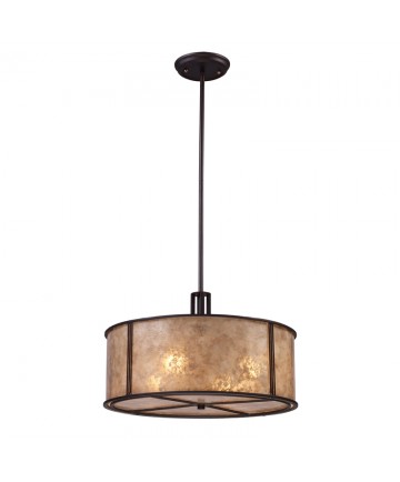 ELK Lighting 15032/4 Barringer 4 Light Pendant in Aged Bronze and Tan Mica Shade