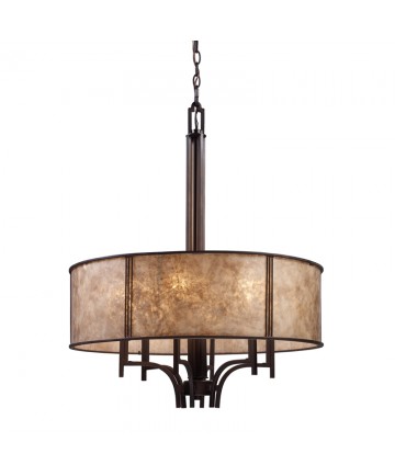 ELK Lighting 15034/6 Barringer 6 Light Pendelier in Aged Bronze and Tan Mica Shade