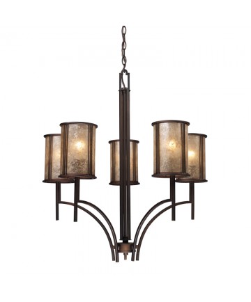 ELK Lighting 15035/5 Barringer 5 Light Chandelier in Aged Bronze and Tan Mica Shades