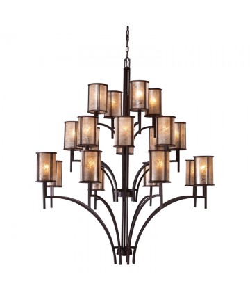 ELK Lighting 15037/8+8+4 Barringer 8+8+4 Light Chandelier in Aged Bronze and Tan Mica Shades