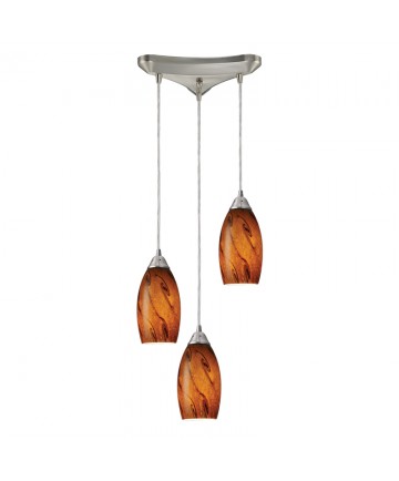 ELK Lighting 20001/3BG Galaxy 3 Light Pendant in Brown and Satin Nickel Finish