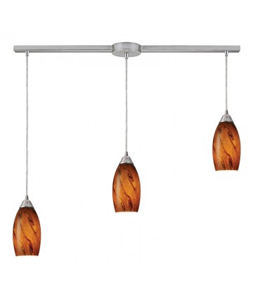 ELK Lighting 20001/3L-BG Galaxy 3 Light Pendant in Brown and Satin Nickel Finish