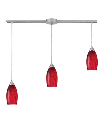 ELK Lighting 20001/3L-RG Galaxy 3 Light Pendant in Red and Satin Nickel Finish