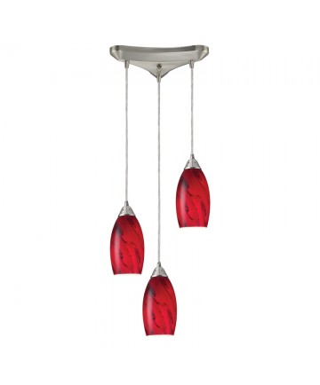 ELK Lighting 20001/3RG Galaxy 3 Light Pendant in Red and Satin Nickel Finish