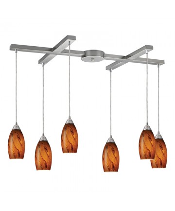 ELK Lighting 20001/6BG Galaxy 6 Light Pendant in Brown and Satin Nickel Finish