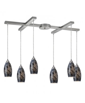 ELK Lighting 20001/6SG Galaxy 6 Light Pendant in Smoke and Satin Nickel Finish