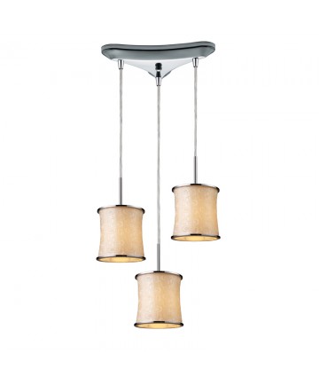 ELK Lighting 20024/3 Fabrique 3 Light Drum Pendants in Polished Chrome with Retro Beige Shades