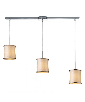 ELK Lighting 20024/3L Fabrique 3 Light Linear Drum Pendants in Polished Chrome and Retro Beige Shades