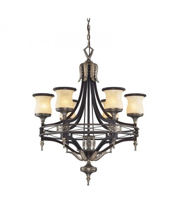 ELK Lighting 2431/6 Georgian Court 6 Light Chandelier in Antique Bronze & Dark Umber and Marblized Amber Glass