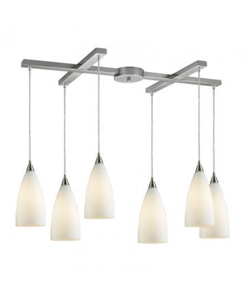 ELK Lighting 2580/6 Vesta 6 Light Pendant in White in Satin Nickel