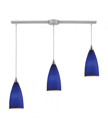 ELK Lighting 2581/3L Vesta 3 Light Linear Pendant in Royal Blue in Satin Nickel