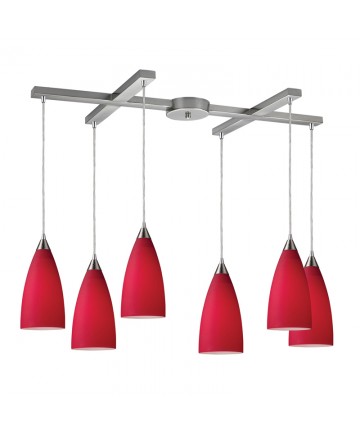 ELK Lighting 2583/6 Vesta 6 Light Pendant in Cardinal Red in Satin Nickel