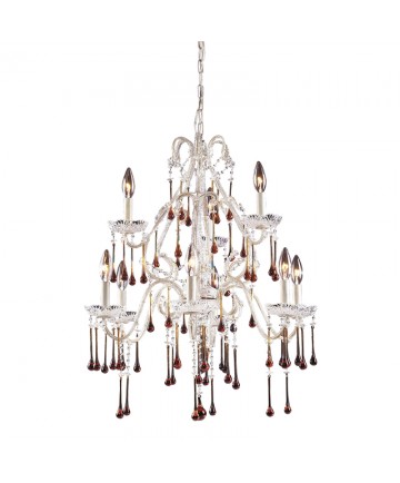 ELK Lighting 4003/6+3AMB Opulence 9 Light Chandelier in Antique White and Amber Crystal