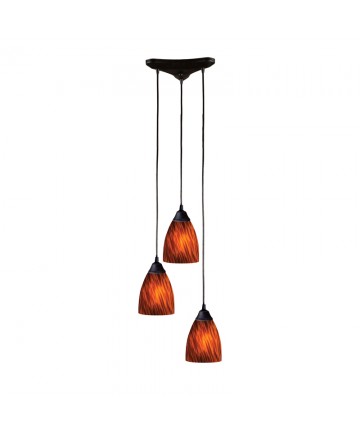 ELK Lighting 406-3ES Classico 3 Light Pendant in Dark Rust and Espresso Glass