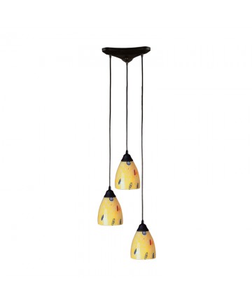 ELK Lighting 406-3YW Classico 3 Light Pendant in Dark Rust and Yellow Blaze Glass