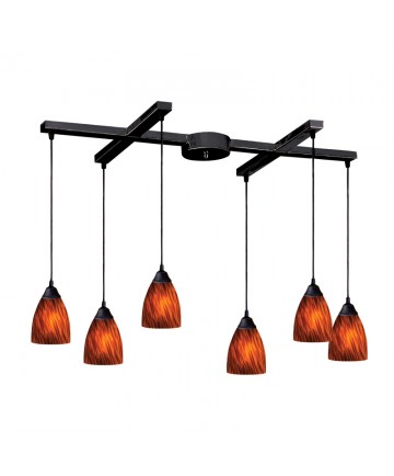 ELK Lighting 406-6ES Classico 6 Light Pendant in Dark Rust and Espresso Glass