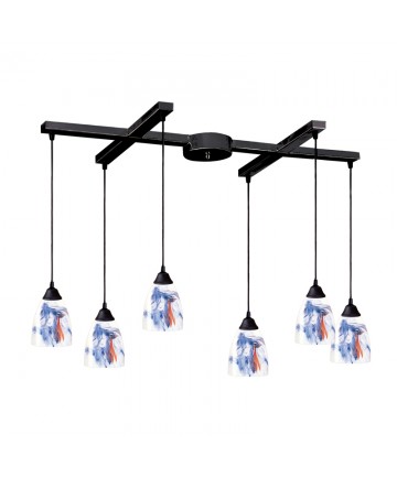 ELK Lighting 406-6MT Classico 6 Light Pendant in Dark Rust and Mountain Glass