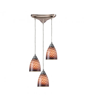 ELK Lighting 416-3C Arco Baleno 3 Light Pendant in Satin Nickel and Coco Glass