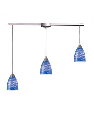 ELK Lighting 416-3L-S Arco Baleno 3 Light Pendant in Satin Nickel and Sapphire Glass