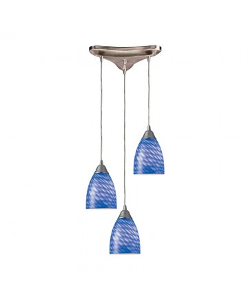 ELK Lighting 416-3S Arco Baleno 3 Light Pendant in Satin Nickel and Sapphire Glass