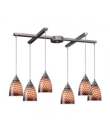 ELK Lighting 416-6C Arco Baleno 6 Light Pendant in Satin Nickel and Coco Glass