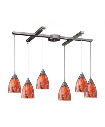 ELK Lighting 416-6M Arco Baleno 6 Light Pendant in Satin Nickel and Multi Glass